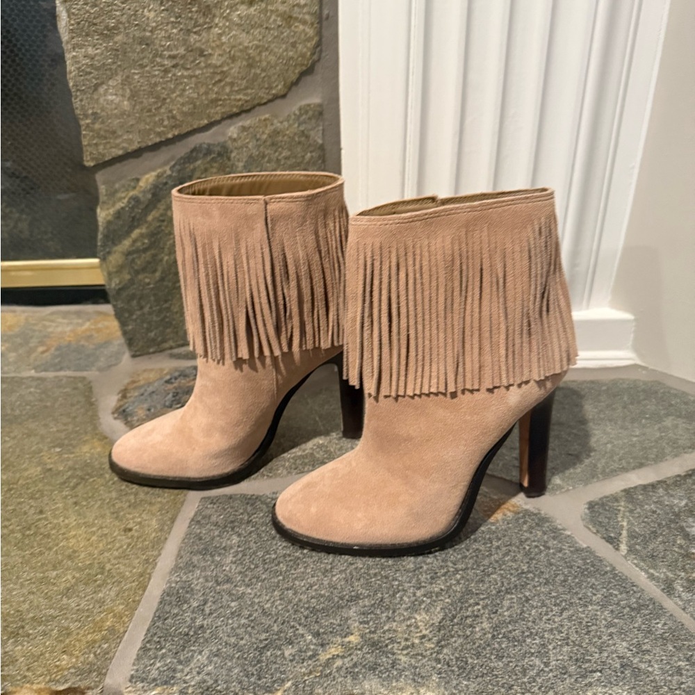 Joie Fringed Tan Ankle Boots
